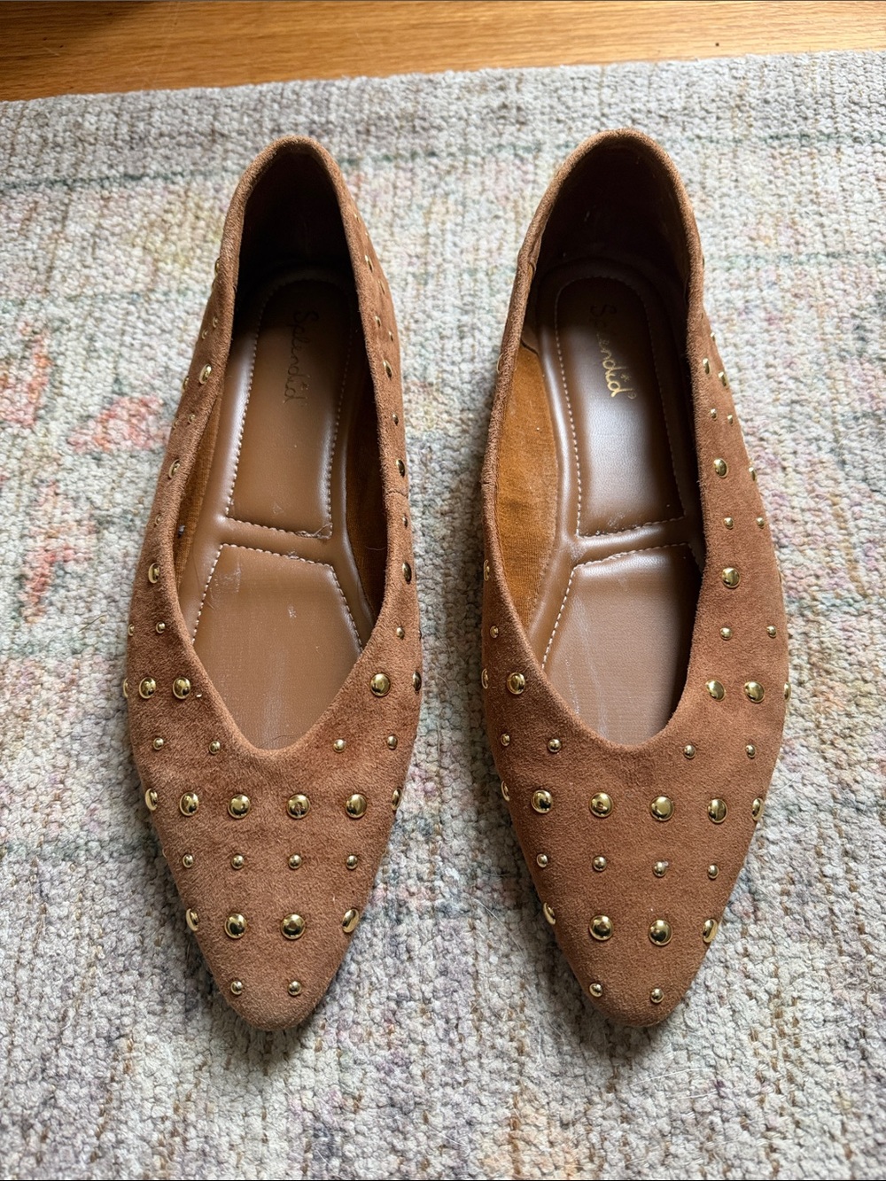 Splendid Brown Suede Pointed Toe Studded Flats